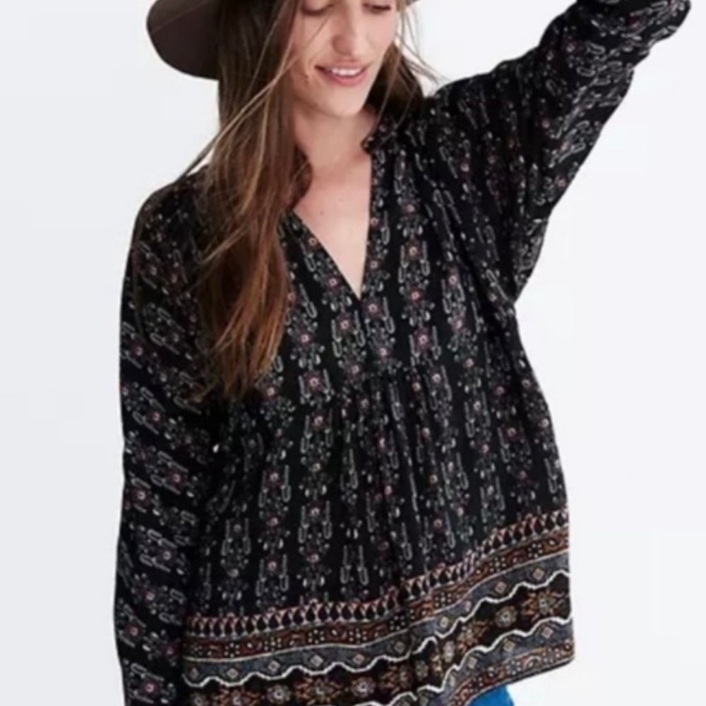 Madewell Black Patterned Blouse - image 1